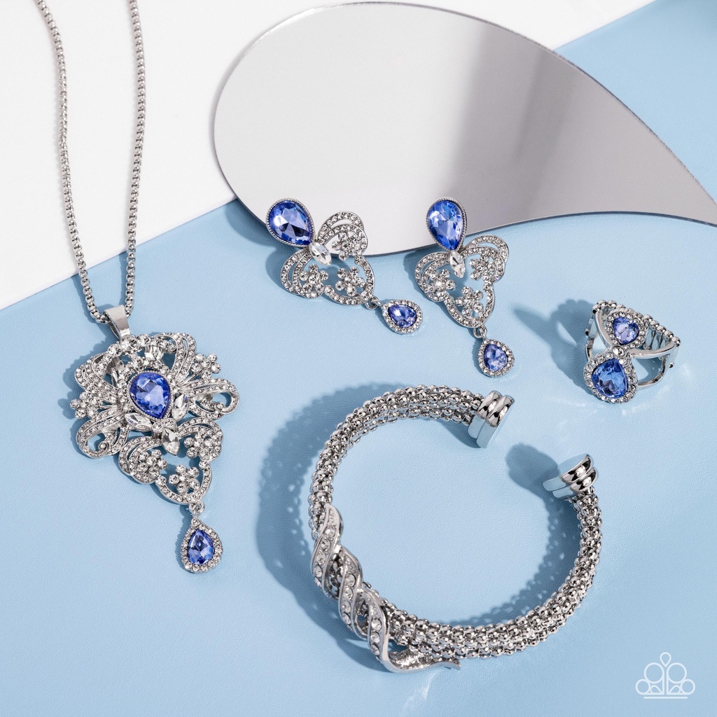 Chandelier Statement Jewelry Set Elegant Style with White and Blue Crystals - Fashion Fix - Majestic Elegance