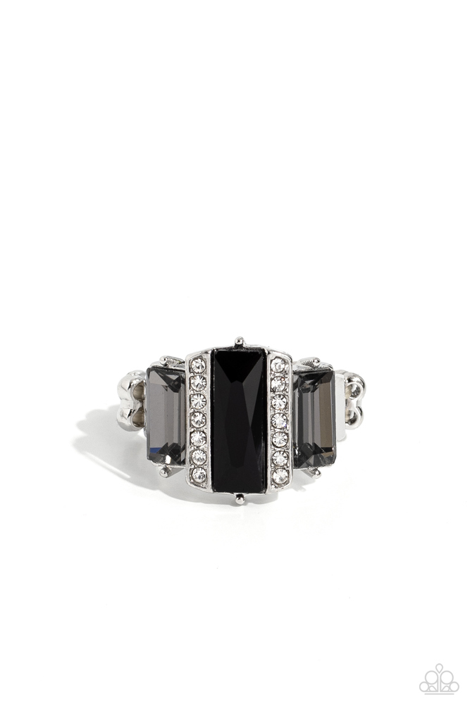 Elegant Black and White Stretch Ring with Crystals in Adjustable Silver Ring Band - ​A GLITZY Verdict