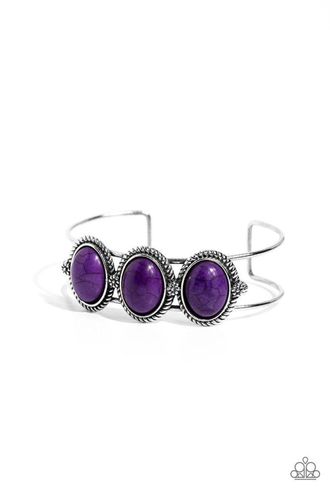 Purple Stone Bracelet Cuff on Silver Frame - Badlands Backdrop