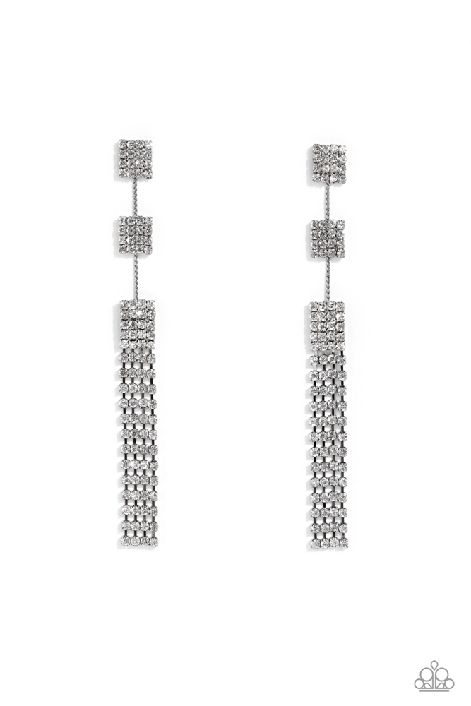 Long Post Earrings Elegant Fringe with Crystals on Gunmetal Frame - Fiercely Free-Falling