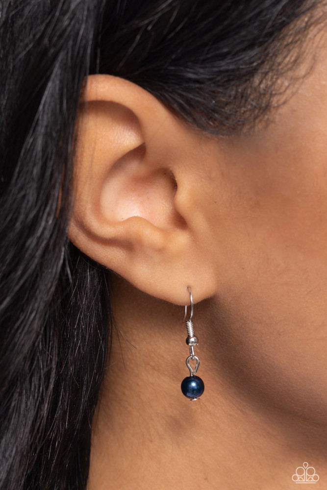 Dainty Navy Pearl Necklace in Silver Frame - Pampered Pearls