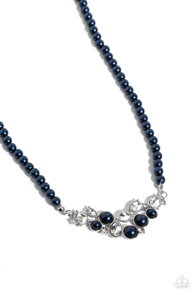 Dainty Navy Pearl Necklace in Silver Frame - Pampered Pearls