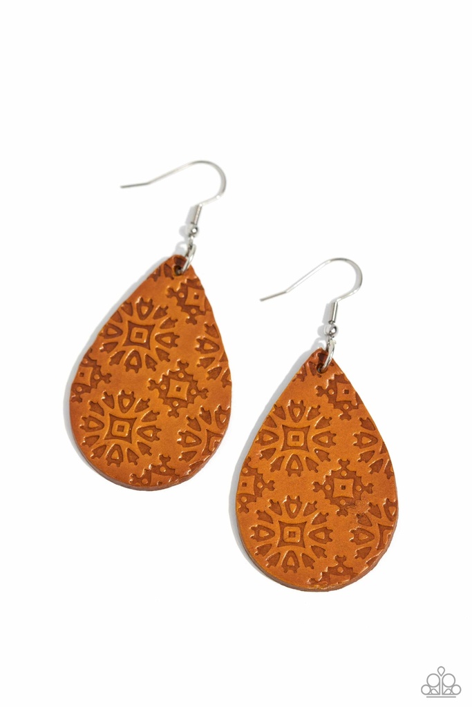 Orange Leather Earrings Distressed Dangle - Stylishly Subtropical