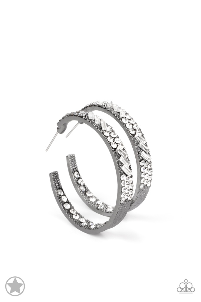 Gunmetal Hoop Earrings with Crystals - GLITZY By Association