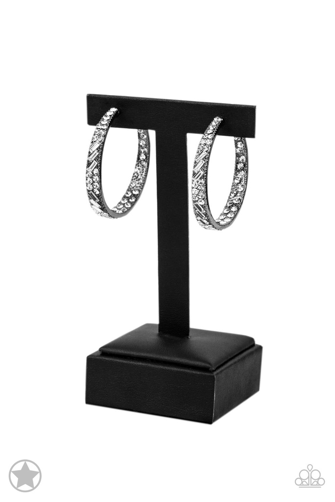 Gunmetal Hoop Earrings with Crystals - GLITZY By Association