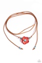 Turquoise Flower Necklace in Brown Suede Adjustable Necklace - Wanderlust Wrap