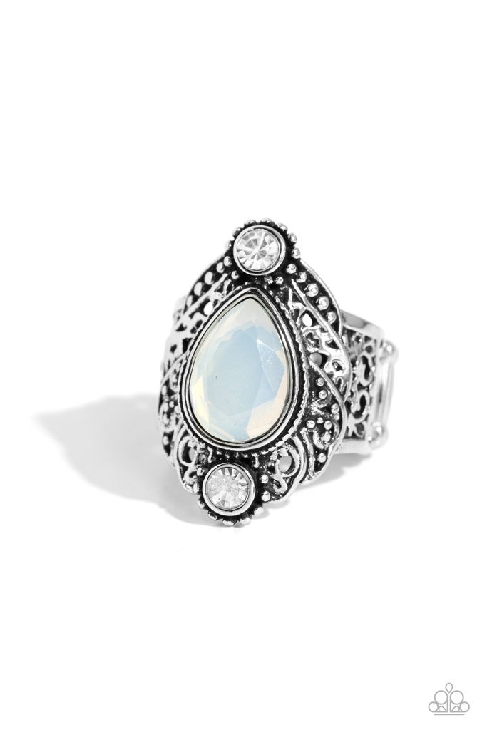 Open and White Crystal Stretch Ring in Silver Adjustable Ring Band - Mystical Mania