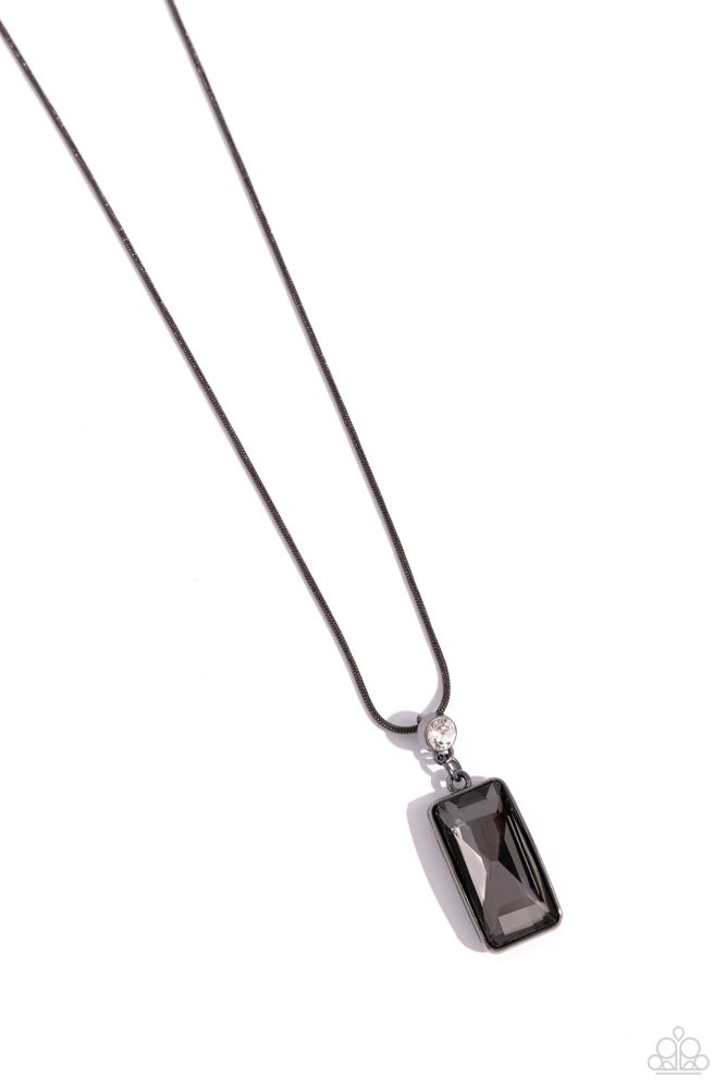 Pendant Necklace with Black Crystal in Dainty Gunmetal Snake Chain - Cosmic Curator
