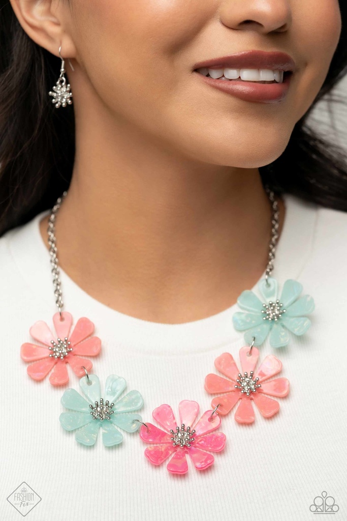 Acrylic Flower Jewelry Set in Pastel Colors and Silver Accents - Fashion Fix - Pastel Promenade