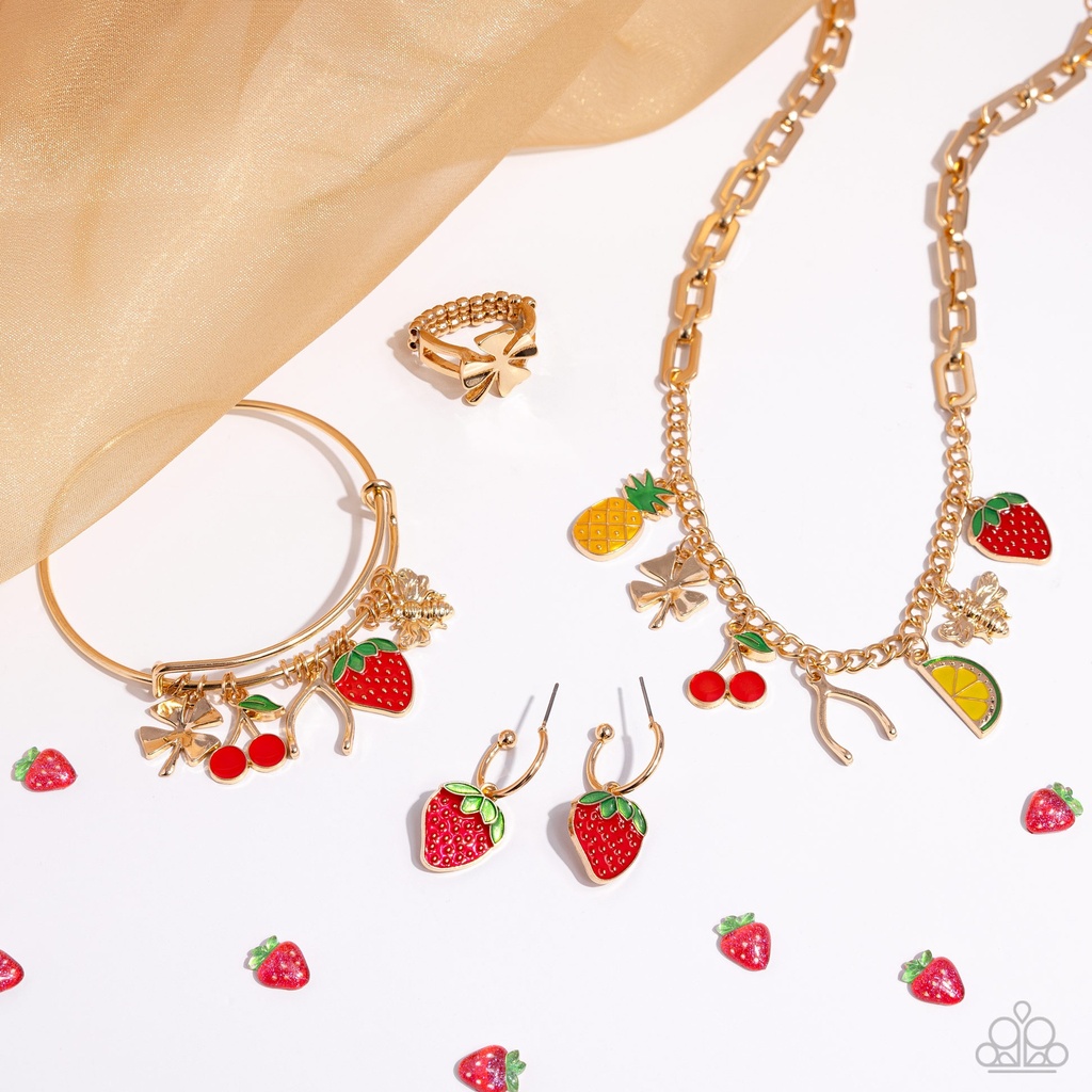 Strawberry Charm Jewelry Set in Gold - Fashion Fix - Fruit Festival
