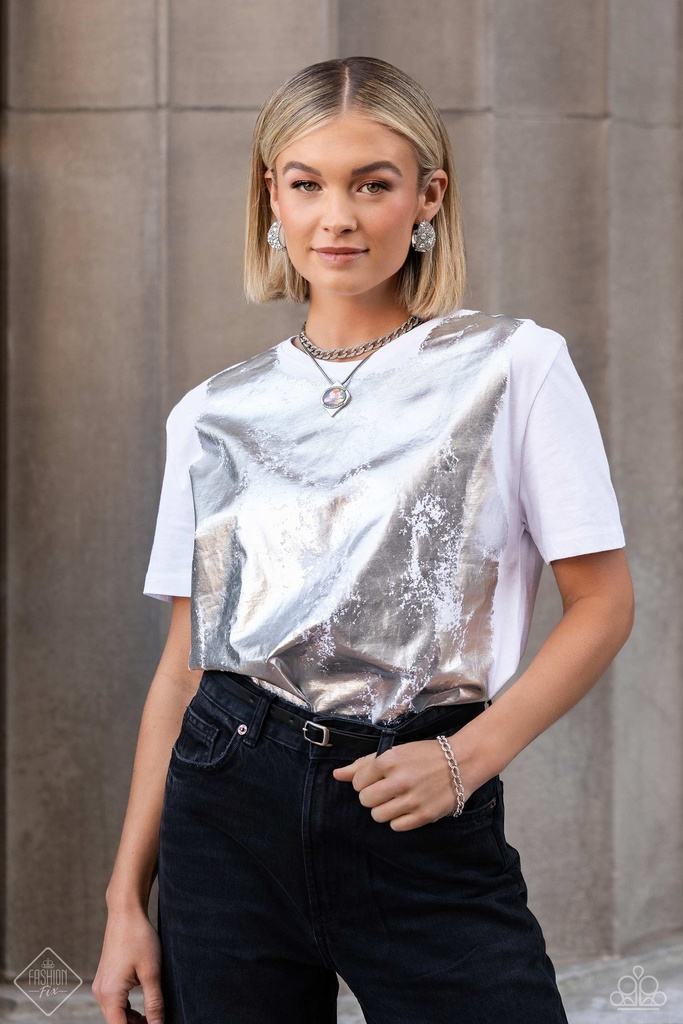 Chain Jewelry Set with White Crystals and Opalescent Gem - Fashion Fix - Fiercely Independent