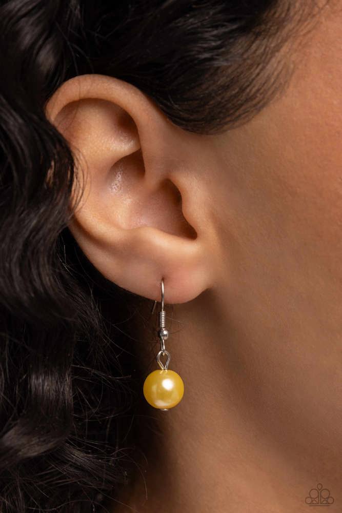 Layered Necklace with Yellow Pearls Lemon Color and Silver Beads and Silver Clasp - Ballroom Balance