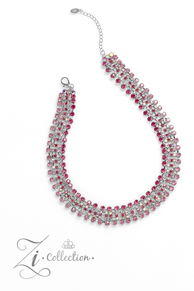Layered Pink Crystal Elegant Statement Zi Necklace - Flirtatious
