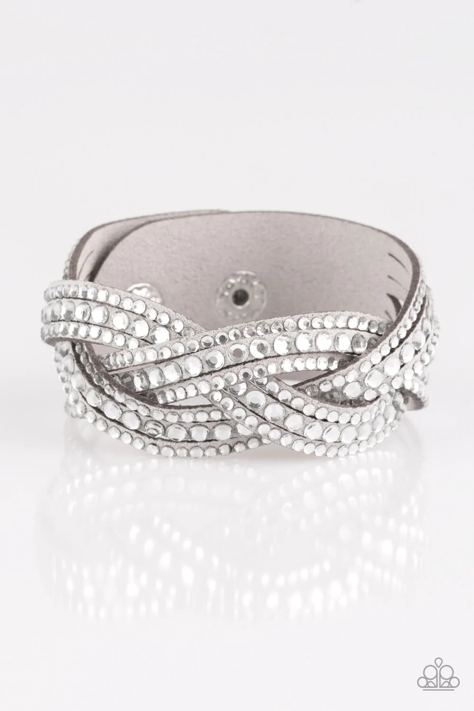 Braided Wrap Bracelet with Crystals and Gray Suede - Bring On The Bling