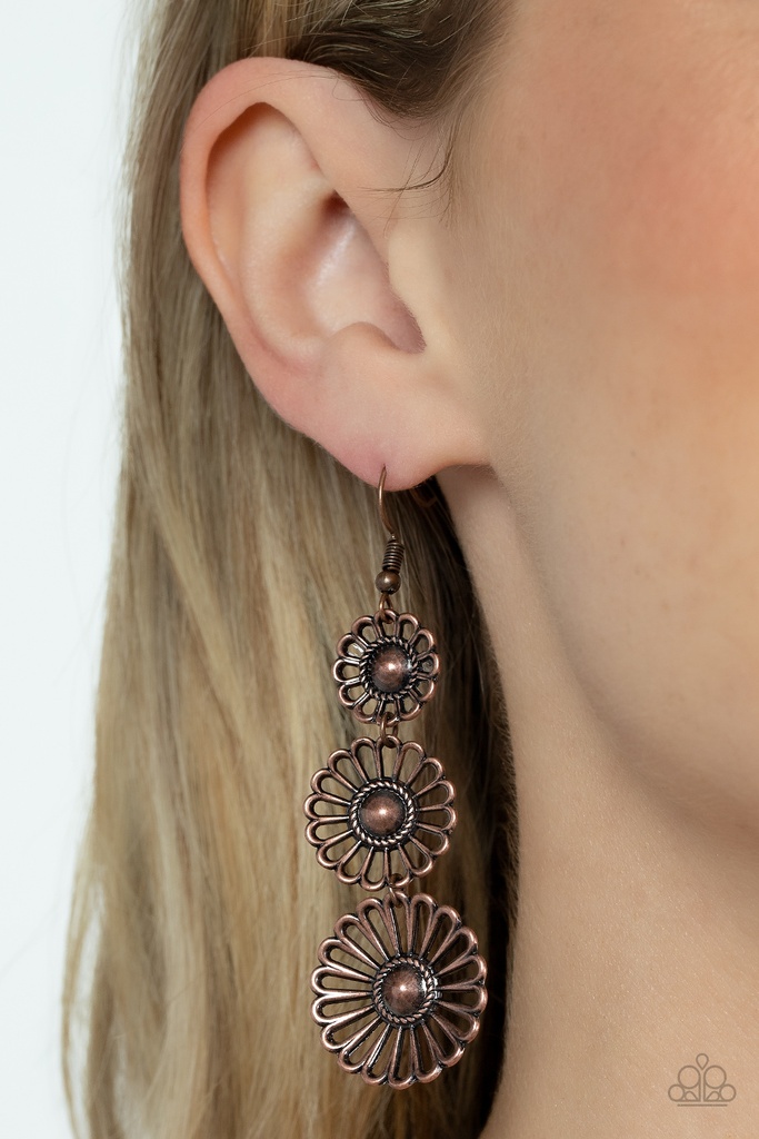 Flower Dangle Earrings in Copper - Gazebo Garden