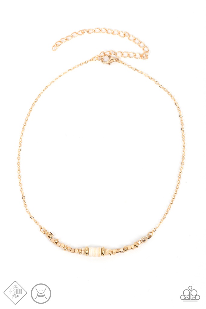 White Stone Choker Necklace with Gold Chain - Retro Rejuvenation
