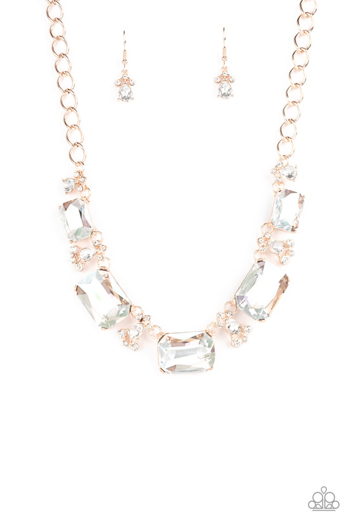 Rose Gold Necklace with Crystals Iridescent Jewelry - Flawlessly Famous