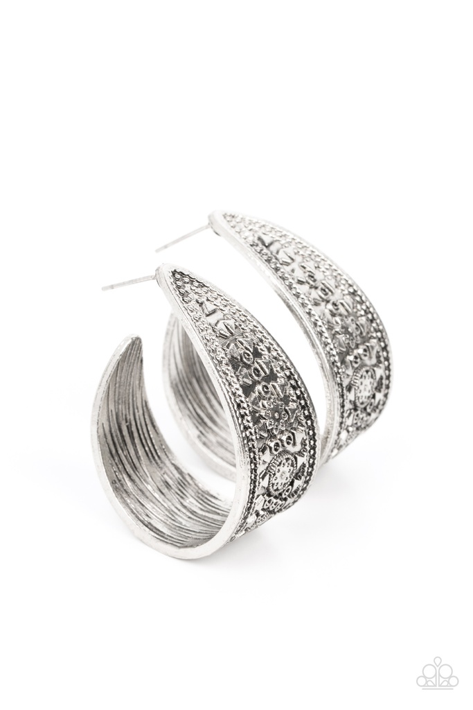 Small Silver Hoop Earrings with Embossed Design  - Marketplace Mixer