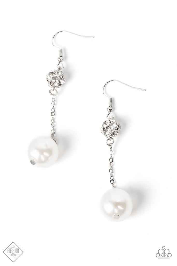 Dangle Pearl Earrings with Crystal in Silver - Nautical Nostalgia