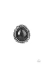 Black Stone Ring with Silver Stretch Ring Band - Salt of the Earth