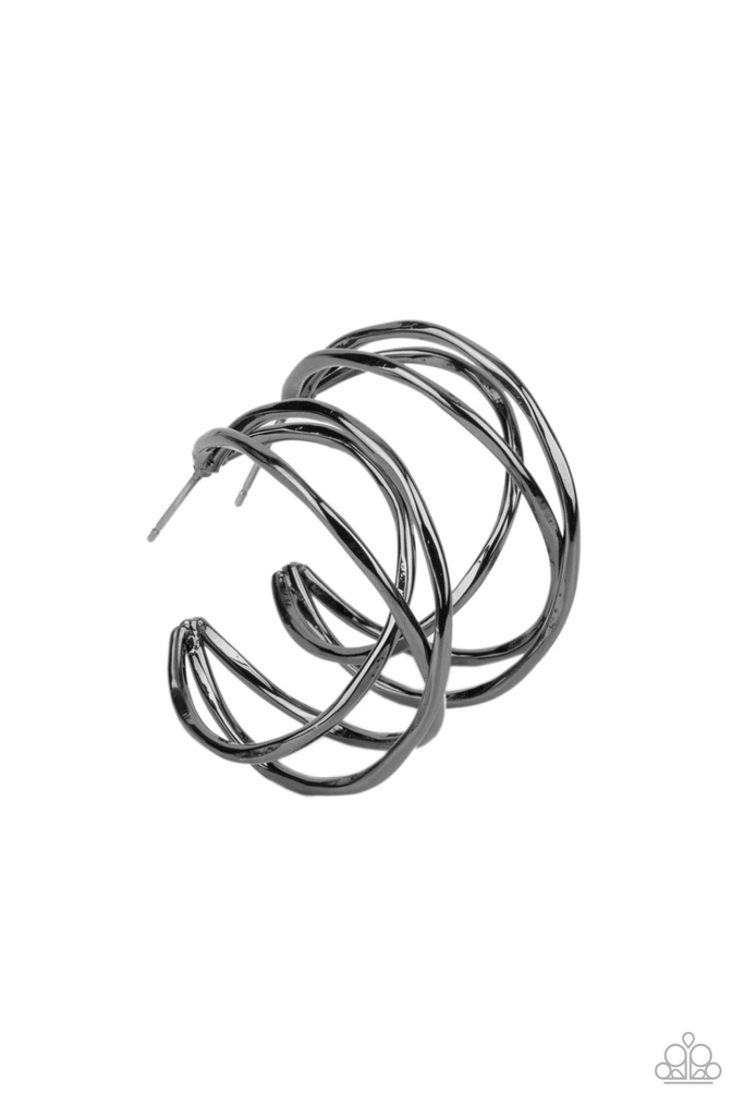 Small Black Hoop Earrings in Gunmetal - City Contour