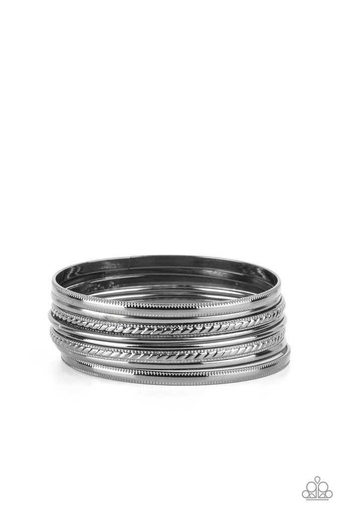 Gunmetal Bangle Bracelet Set - Stackable Shimmer