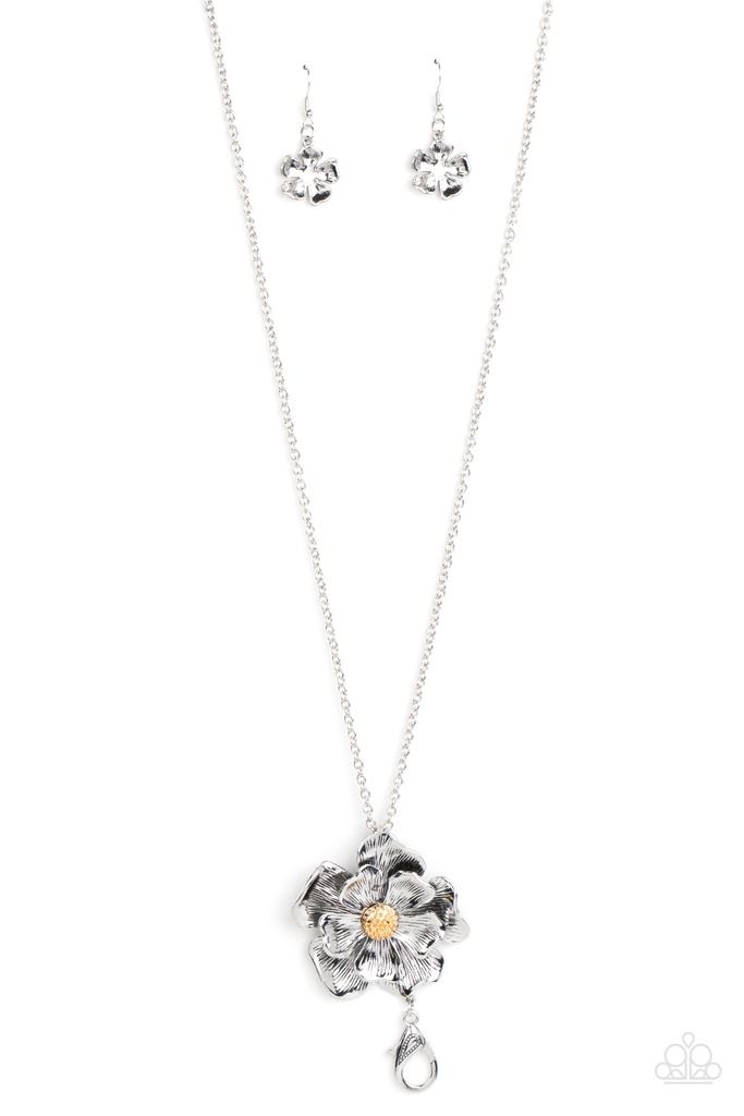 Lanyard Necklace with Pendant Flower Jewelry in Silver - Homegrown Glamour
