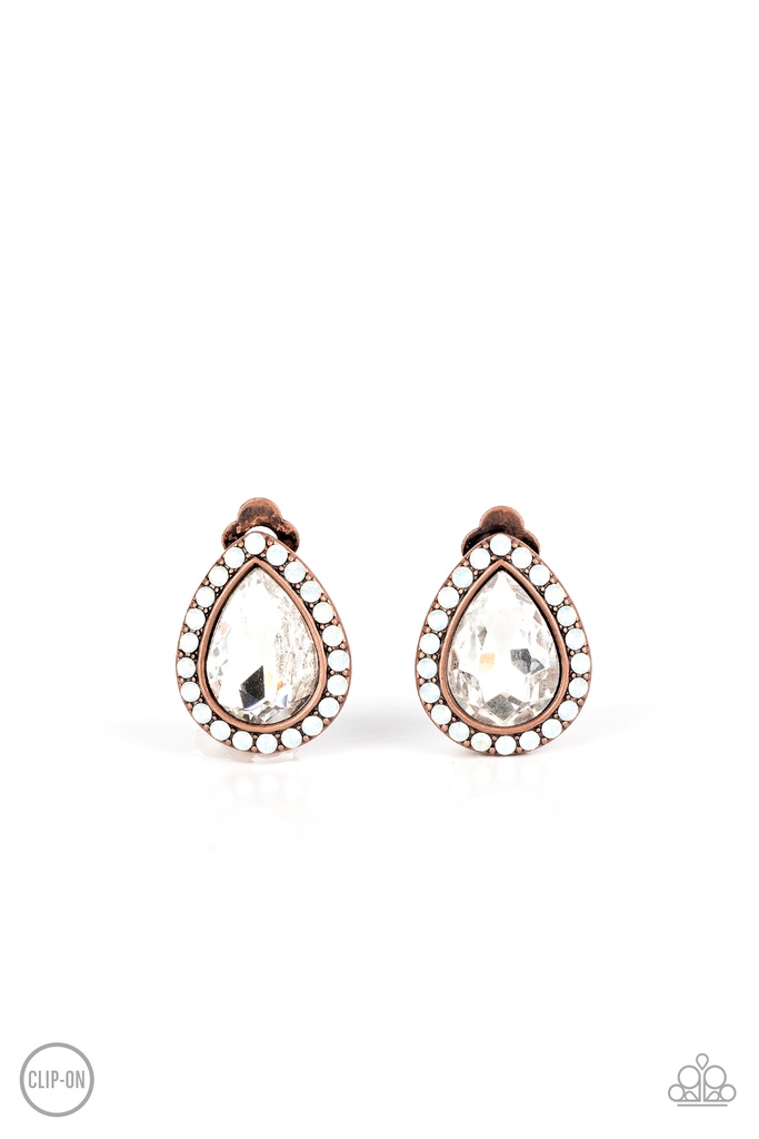 Post Clip On Earrings with Crystals in Copper - Cosmic Castles