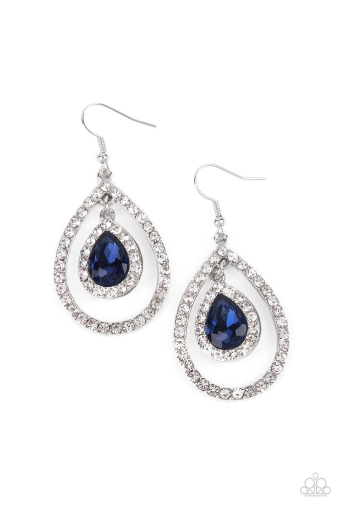 Teardrop Earrings with White and Blue Crystals - Blushing Bride