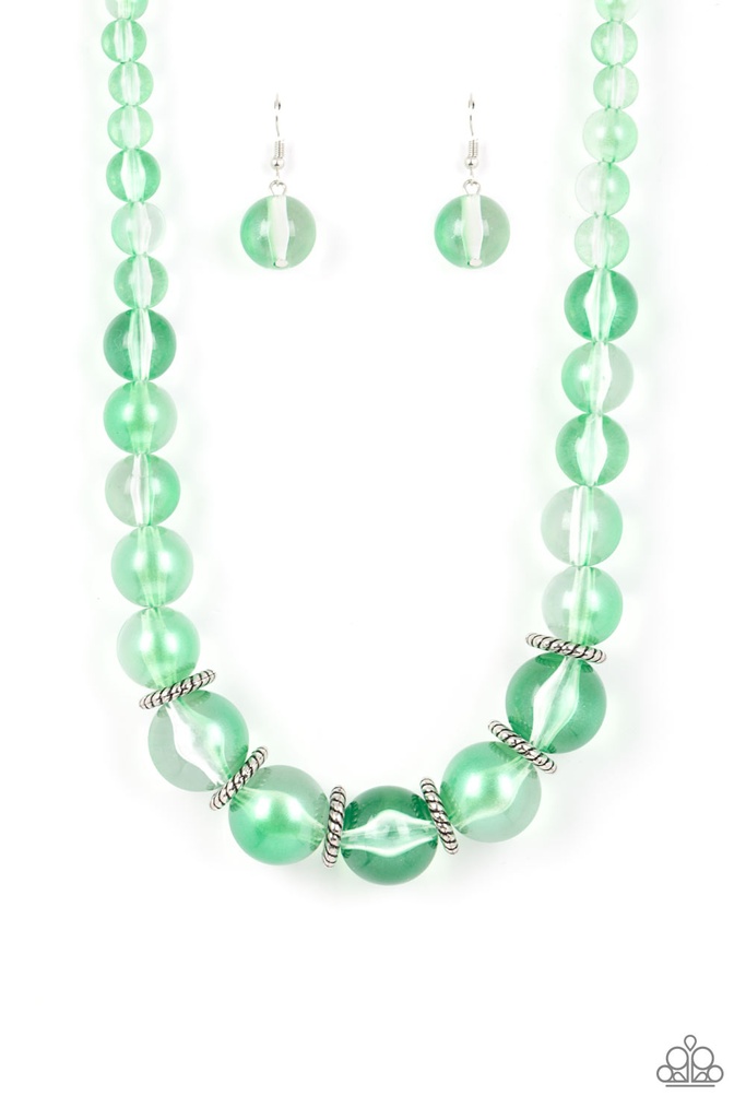 Beaded Necklace Chunky with Transparent Green Beads - Marina Mirage