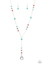 Beaded Necklace Lariat with Red and Turquoise Stones in Silver - Sandstone Savannah's