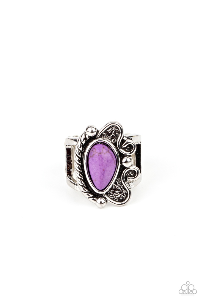 Purple Stone Stretch Ring in Silver Adjustable Ring Band - Mesa Meditation