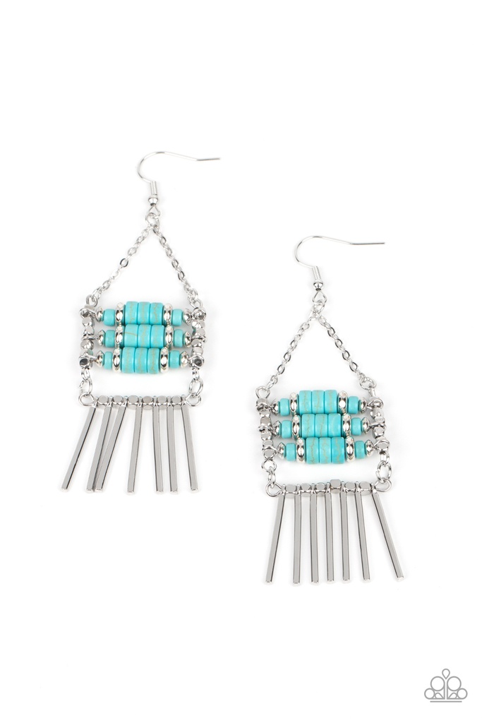 Turquoise Earrings with Stone Beads in Silver Dangle - Tribal Tapestry