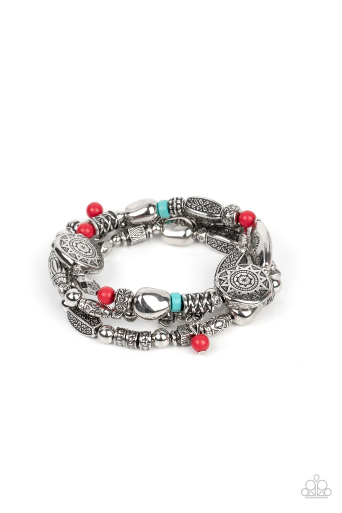 Western Quest - Red, Turquoise and Silver Layered Bracelet