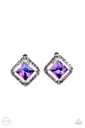 Clip On Earrings Purple Iridescent UV Finish Gem and Hematite - Cosmic Catwalk