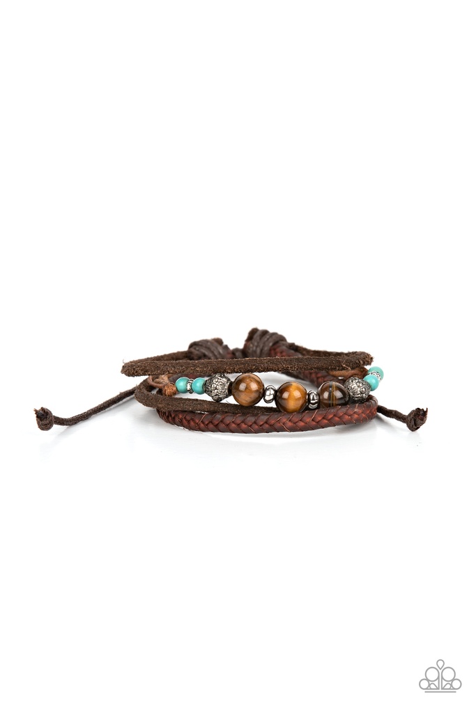 Leather Bracelet Turquoise Stone Beads and Tiger's Eye Urban Jewelry - Tundra Tracker