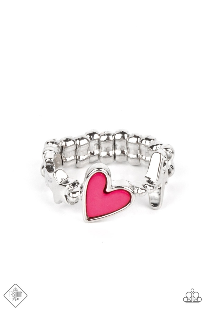 Stretch Ring Pink Heart in Silver Adjustable Ring Band - Contemporary Charm