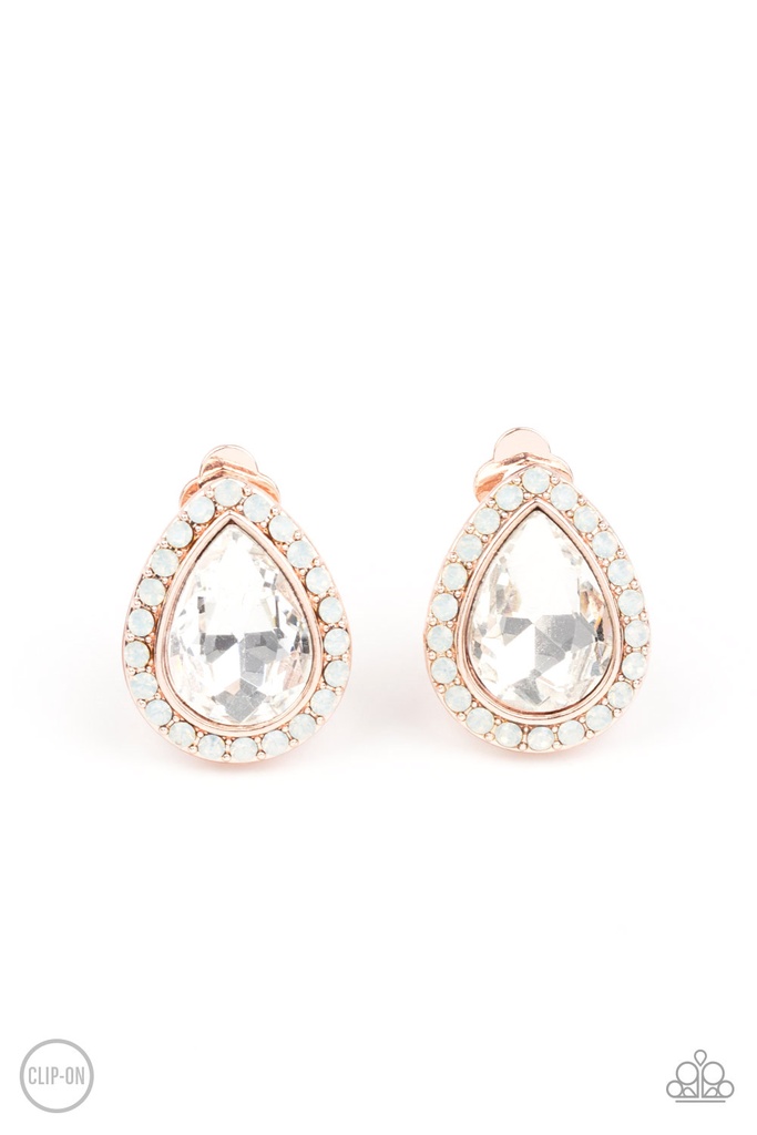 Clip on Earrings in Rose Gold Teardrop Crystal  - Cosmic Castles