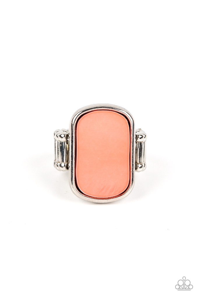 Stretch Ring Shell Finish in Coral and Silver Adjustable Ring Band - Tidal Tranquility
