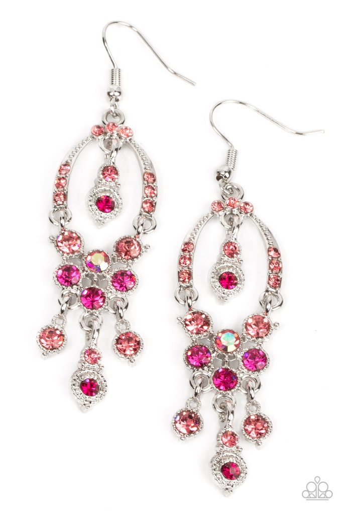Dangle Earrings Pink Crystals in Silver - Sophisticated Starlet