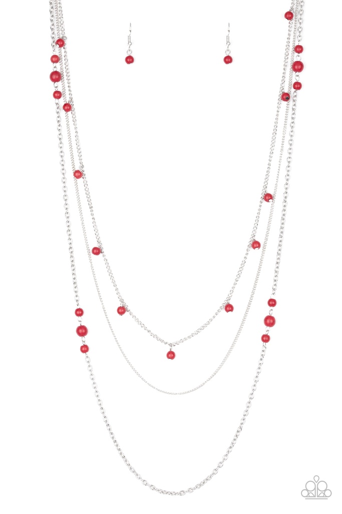 Layered Necklace Red Beads and Silver Chains - Laying The Groundwork