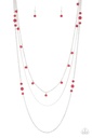 Layered Necklace Red Beads and Silver Chains - Laying The Groundwork
