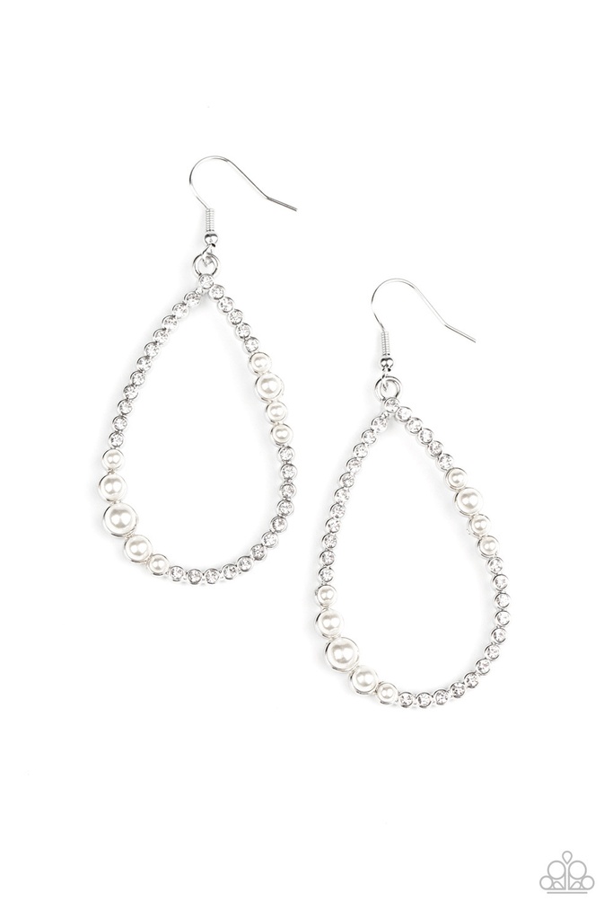 Say No More - White Pearls Delicate Teardrop Dangle Earrings
