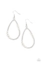Say No More - White Pearls Delicate Teardrop Dangle Earrings