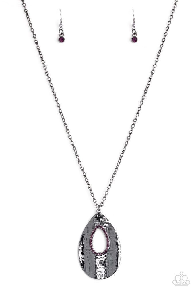 Stop, TEARDROP, and Roll - Purple Gunmetal Necklace