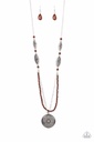 Long Necklace, Layered with Brown Beads and Silver Medallion - Garden of Grace