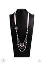 Long Necklace, Beaded with Pink Pearl Beads and Pink Ribbon - All The Trimmings