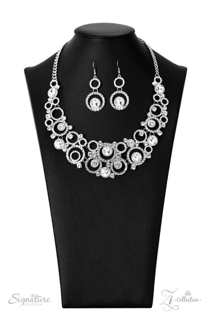 Statement Necklace Crystal Bar Swirls in Silver  - The Jennifer