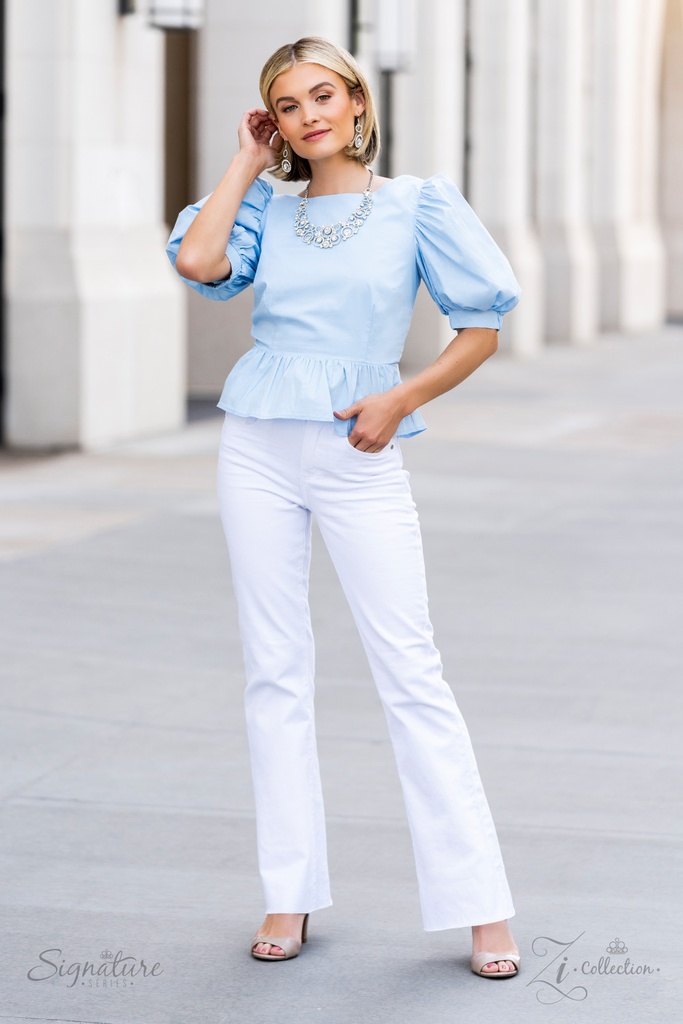 Statement Necklace Crystal Bar Swirls in Silver  - The Jennifer
