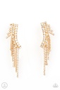 Ear Climber Earrings Gold Fringe and White Crystals - Thunderstruck Sparkle